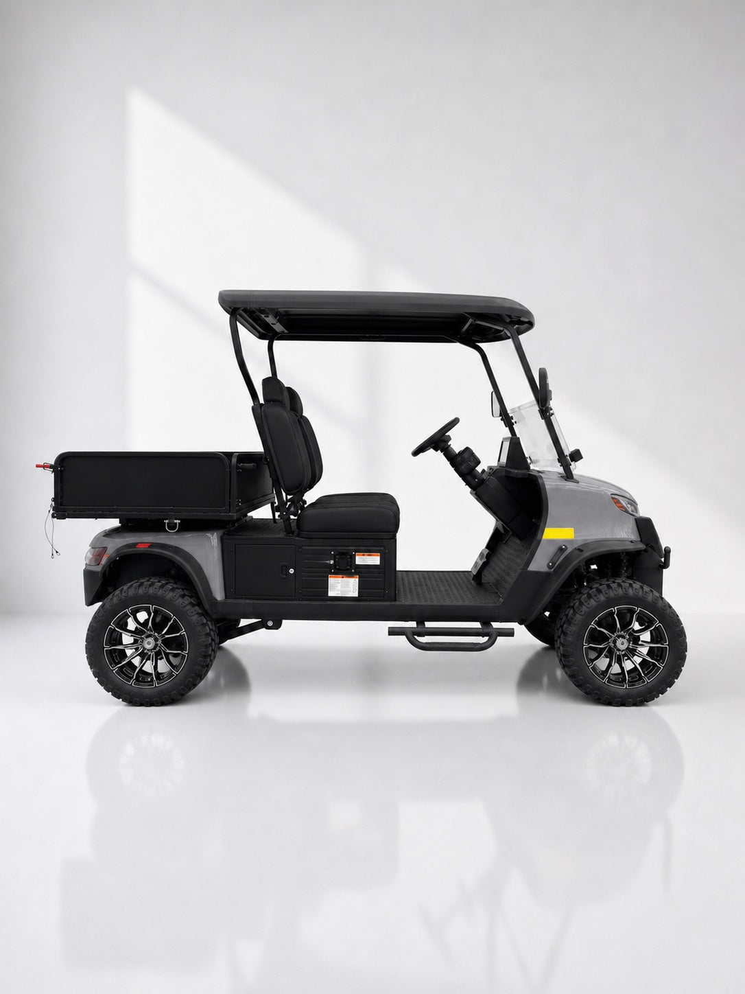 Beavrr M1124MT Gray electric utility golf cart side profile view