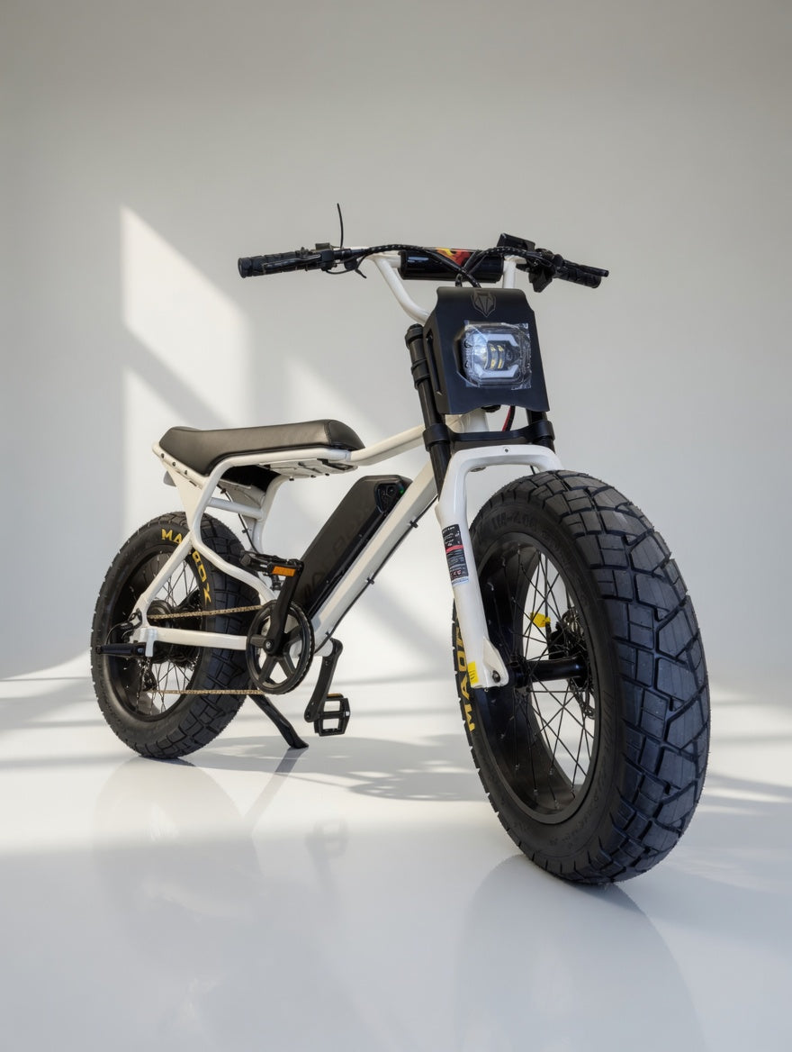 MacFox X7 Off White electric bike front three-quarter view