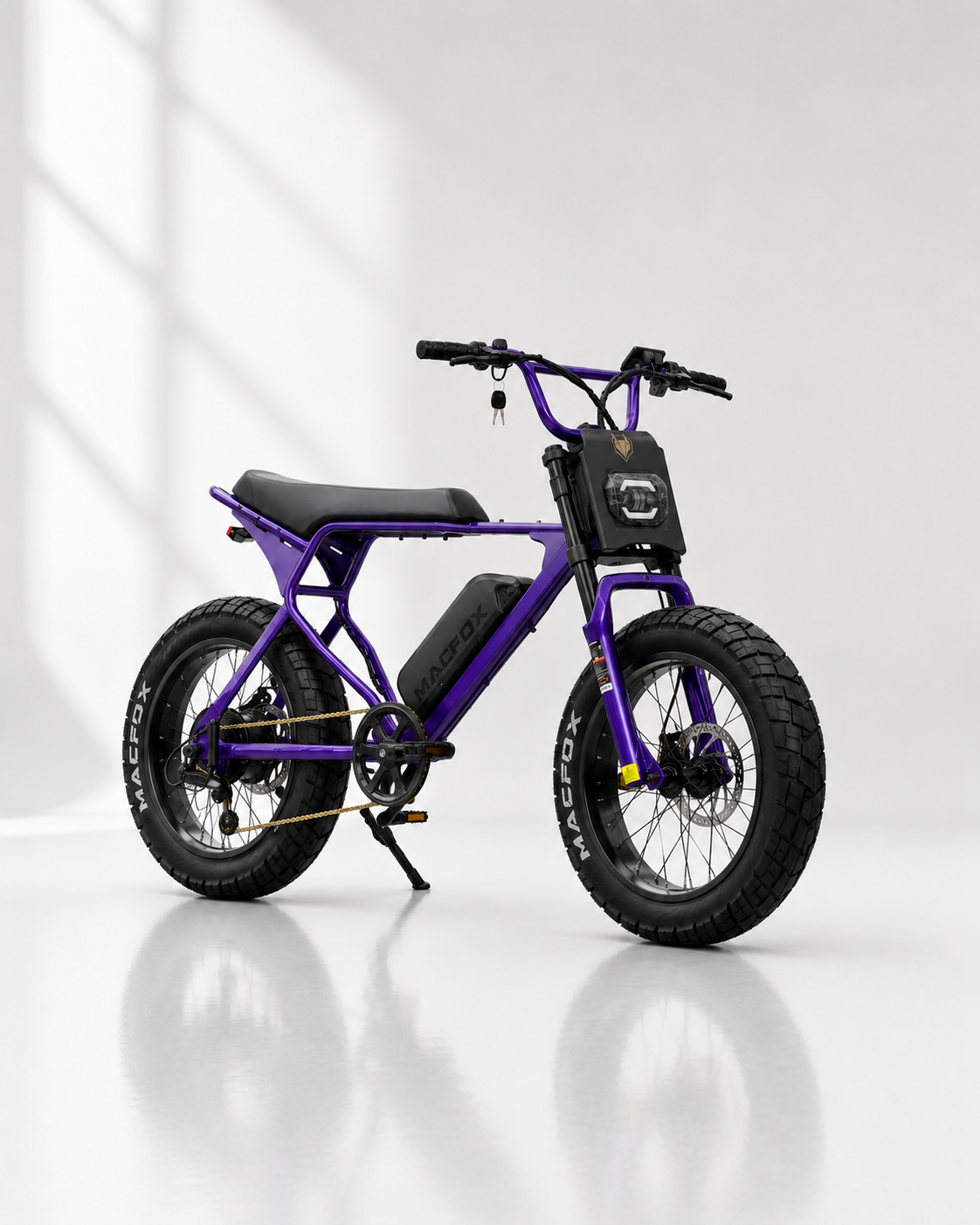 MacFox X7 Purple electric bike front three-quarter view