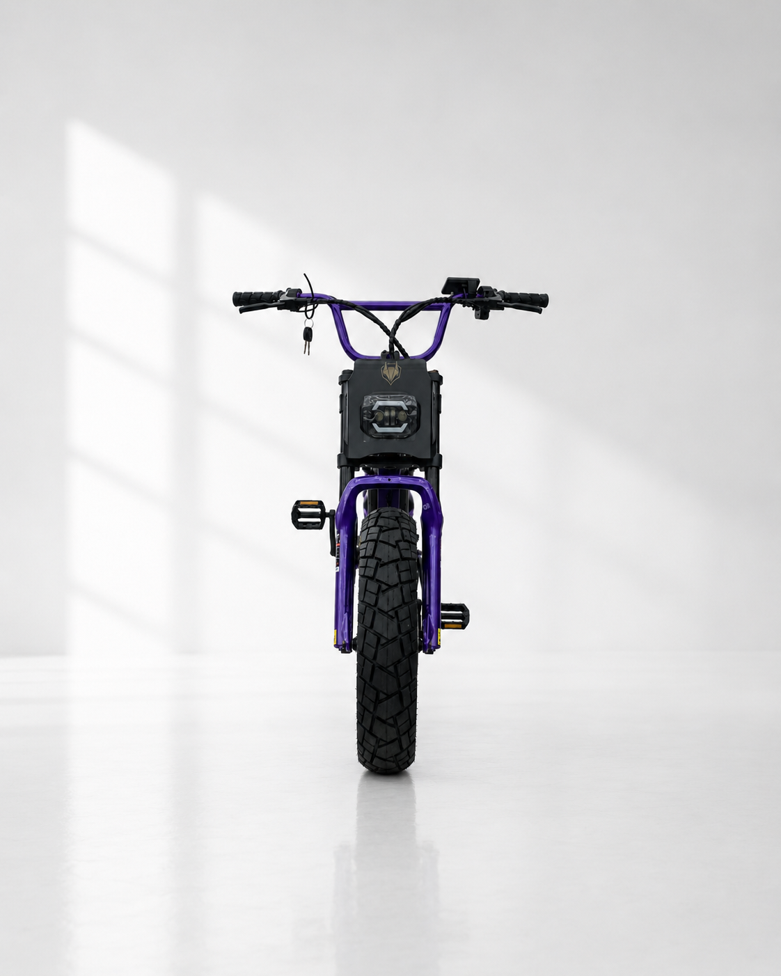 MacFox X7 Purple electric bike rear three-quarter view