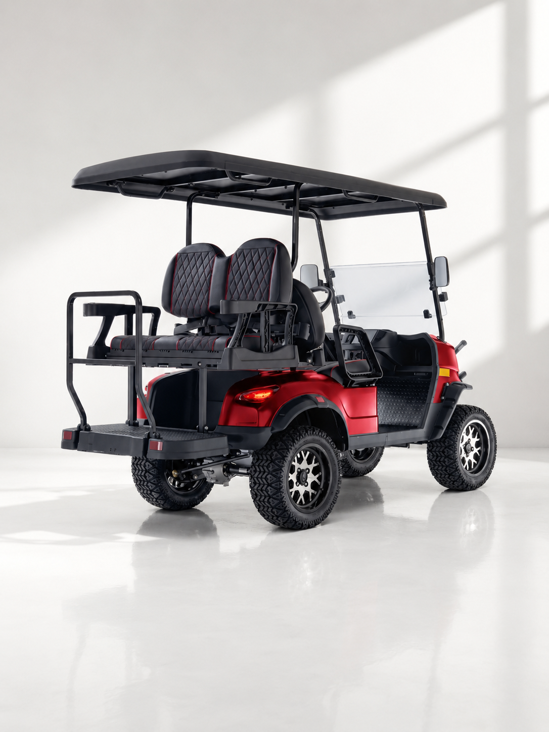 Kandi Kruiser 4P - Red electric golf cart side profile view at Rider Outlets