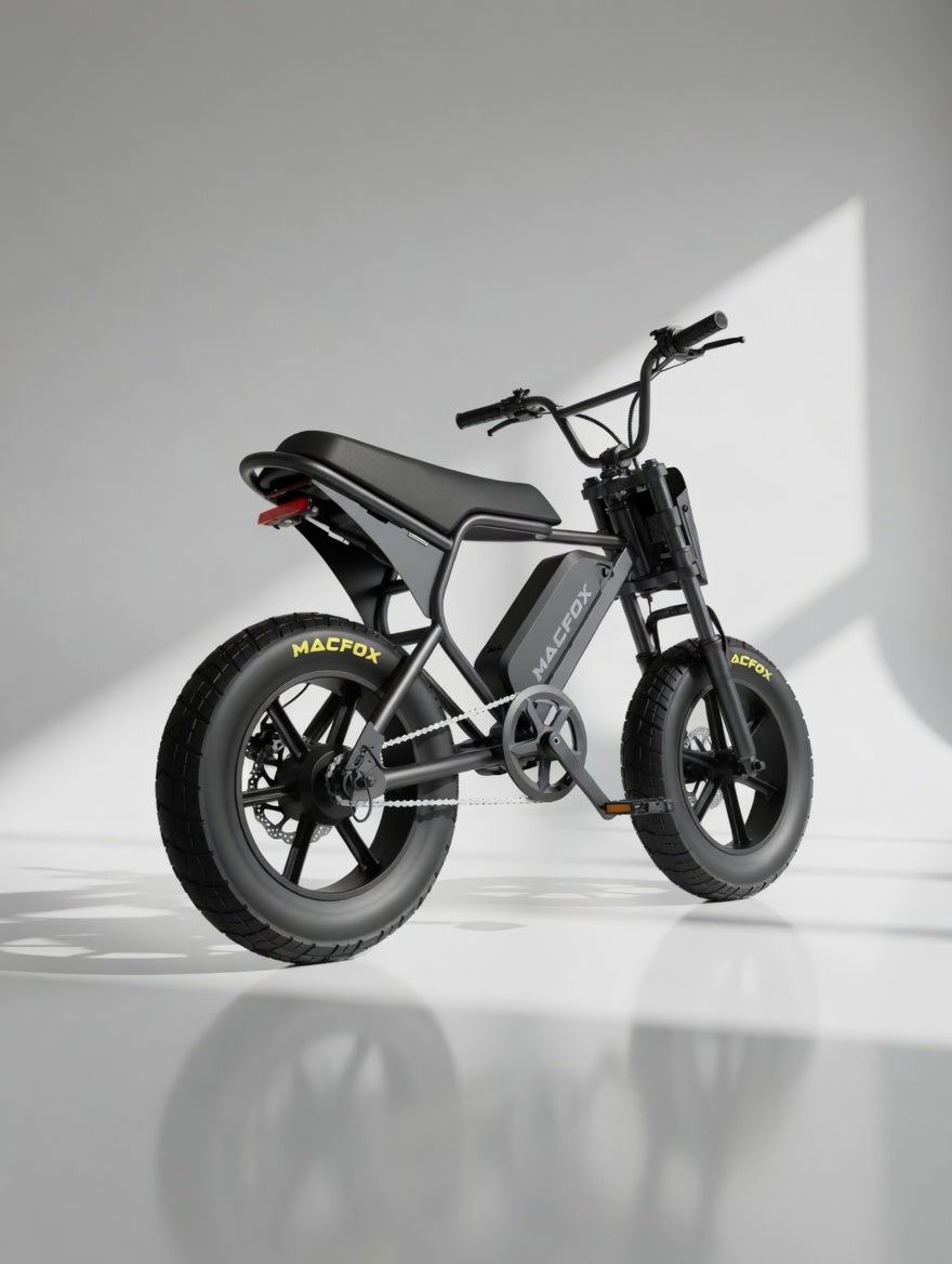 MacFox M16 Black electric bike rear three-quarter view