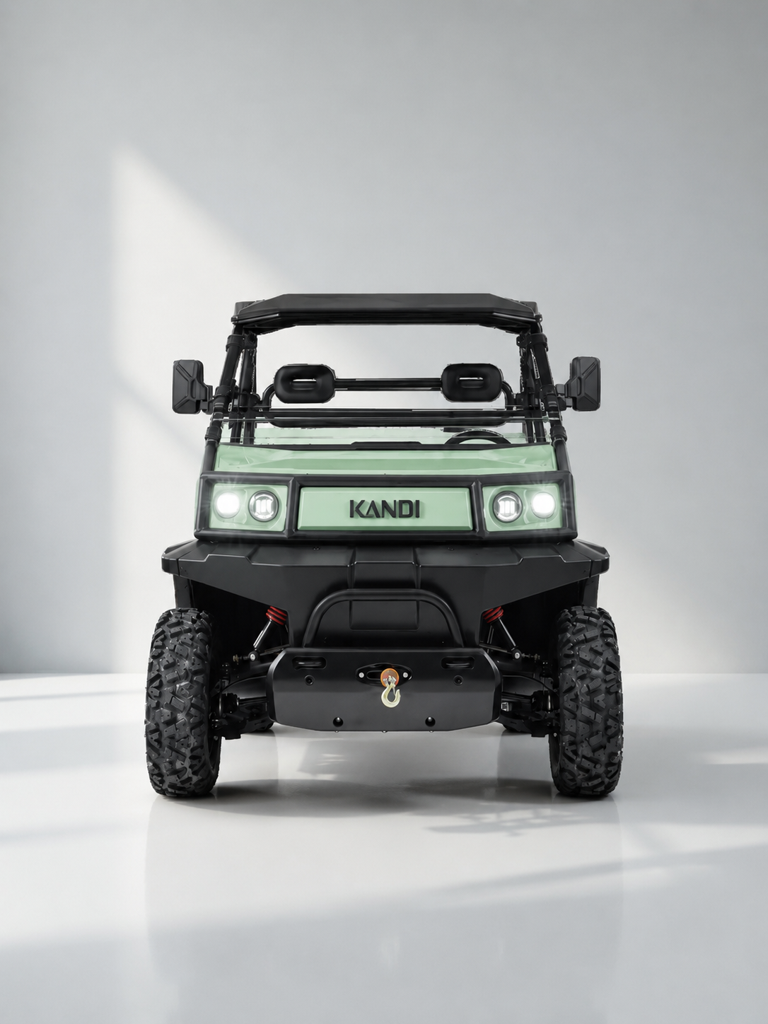 Kandi Cowboy E10K Green electric UTV front view with winch